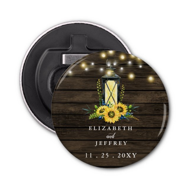 Barn Wood String Lights Sunflowers Wedding   Bottle Opener (Front)