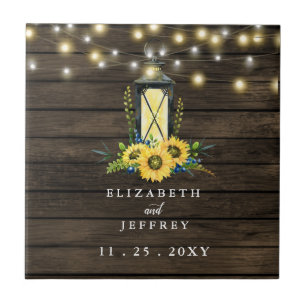 Barn Wood String Lights Sunflowers Wedding   Ceramic Tile