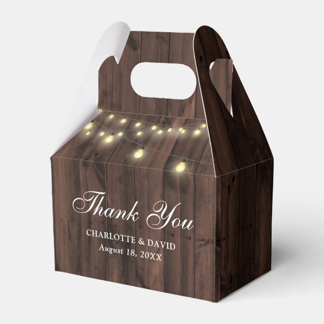 Barn Wood String Lights Wedding Thank You Favour Box (Front Side)