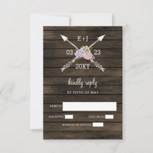 Barn Wood Succulent Antlers Country Chic Wedding RSVP Card