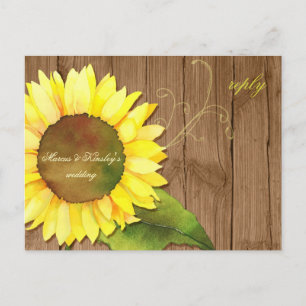 Barn Wood Sunflower Fall Wedding RSVP Invitation Postcard