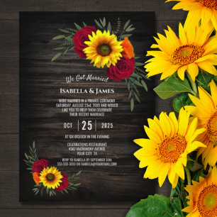 Barn Wood Sunflower Rose Wedding Reception Invitation