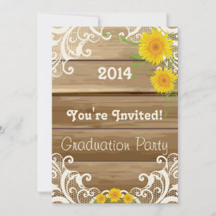 Barn Wood Sunflowers Vintage Lace Graduation Invitation
