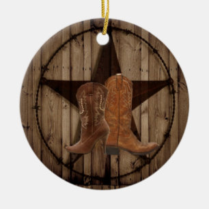 Barn Wood Texas Star western country cowboy boots Ceramic Ornament