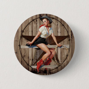 Barn Wood Texas Star western country Cowgirl 6 Cm Round Badge
