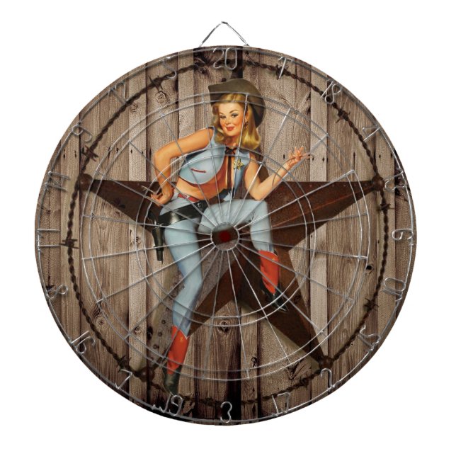 Barn Wood Texas Star western country Cowgirl Dartboard (Front)