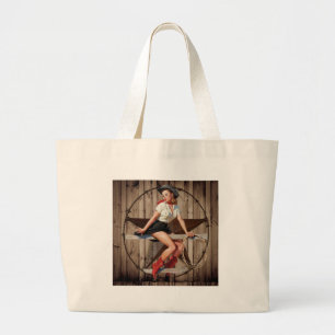Barn Wood Texas Star western country Cowgirl Large Tote Bag