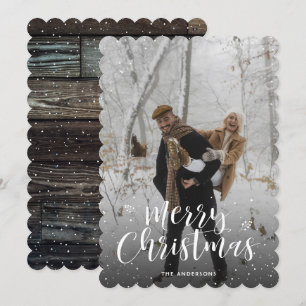 Barn Wood Typography Snow Photo Merry Christmas Holiday Card