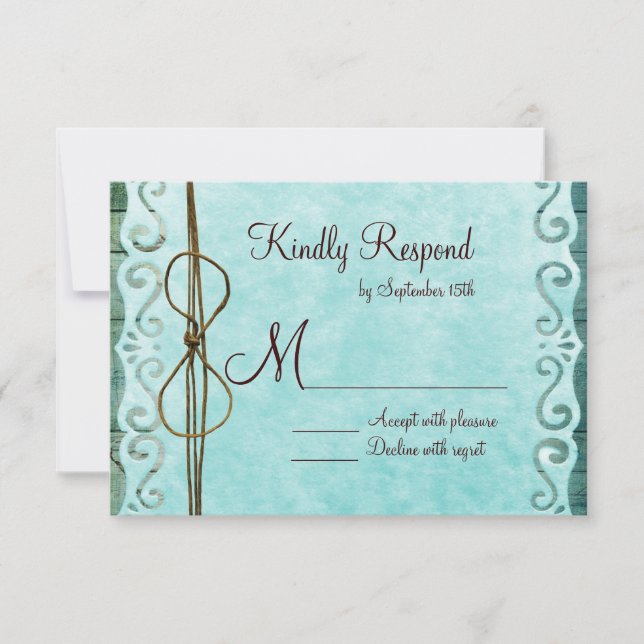 Barn Wood Vintage Paper Teal Wedding RSVP Cards (Front)
