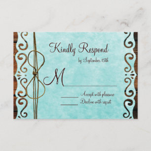 Barn Wood Vintage Paper Teal Wedding RSVP Cards