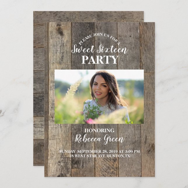 barn wood western country Sweet sixteen party Invitation (Front/Back)