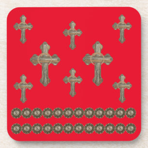 Barn Wood Western Crosses With Conchos Coaster