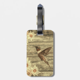 Barn wood white daisy french country hummingbird luggage tag