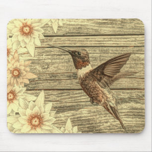 Barn wood white daisy french country hummingbird mouse pad