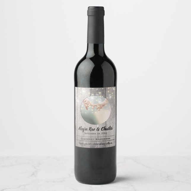 Barn Wood Your Photo Date Names Wedding Wine Label (Front)
