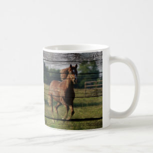Barn Woodgrain Country Ranch Galloping Brown Horse Coffee Mug