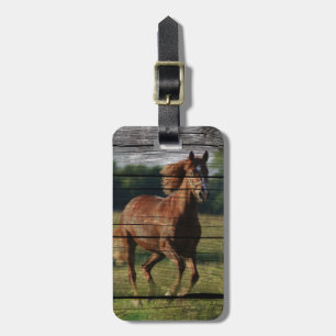Barn Woodgrain Country Ranch Galloping Brown Horse Luggage Tag