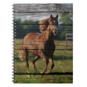 Barn Woodgrain Country Ranch Galloping Brown Horse Notebook