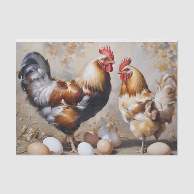 Barn Yard Chickens and Eggs Decoupage Tissue Paper (Front)