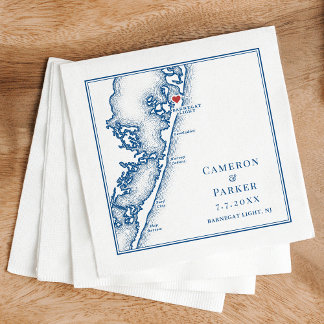 Barnegat Light NJ Map Navy Elegant Wedding Napkin