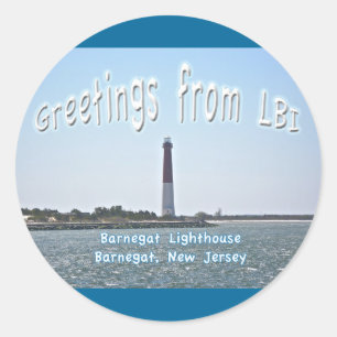 Barnegat Lighthouse (Old Barney) Greetings LBI Classic Round Sticker