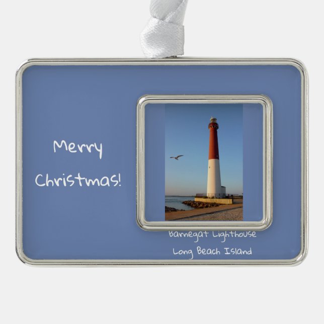 Barnegat Lighthouse Silver Plated Framed Ornament (Front)