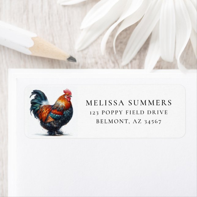 Barnevelder Rooster Chicken Return Address Label (Insitu)
