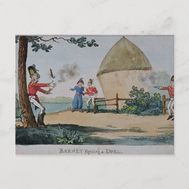 Barney fighting a duel postcard (Front)
