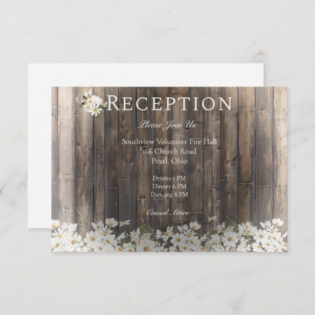 Barnwood and Daisies Wedding Reception Enclosure Card (Front/Back)