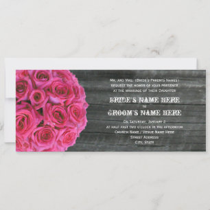 Barnwood and Hot Pink Roses Wedding Invitation