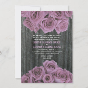Barnwood and Pink Roses Wedding Invitation
