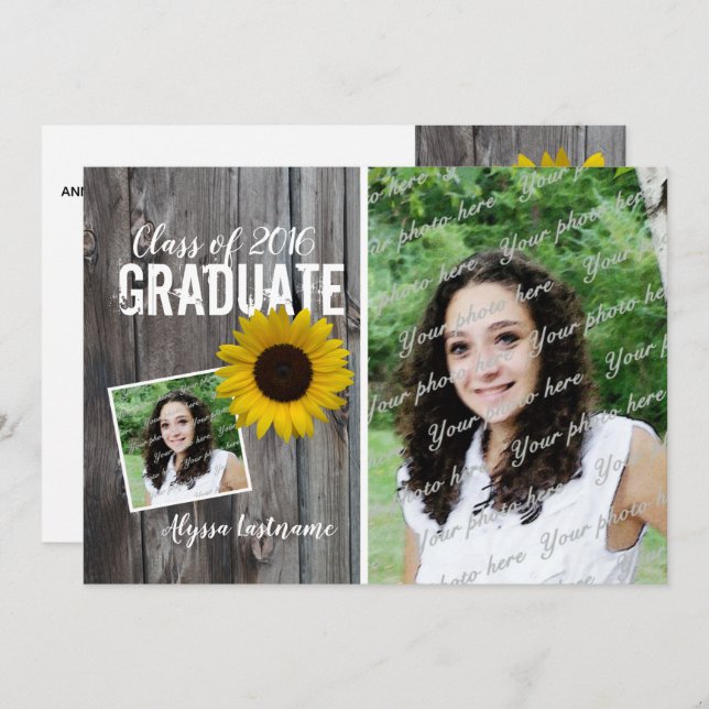 Barnwood and Sunflower Graduation Invitation (Front/Back)