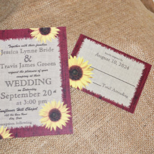Barnwood and Sunflower Wedding RSVP Card