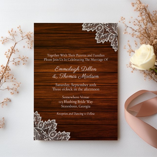 Barnwood and Vintage Lace Wedding Invitation (Creator Uploaded)