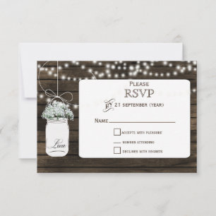 Barnwood baby's breath mason jar RSVP 3.5 x 5