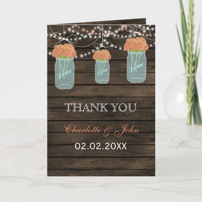 Barnwood coral floral mason jars  Thank You (Front)