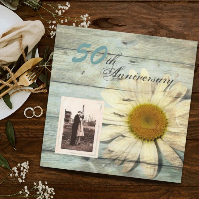 barnwood country daisy 50th wedding anniversary invitation (barnwood country daisy 50th wedding anniversary invitation)
