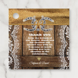 Barnwood, Country Lace & Horseshoes Wedding Favour Tags