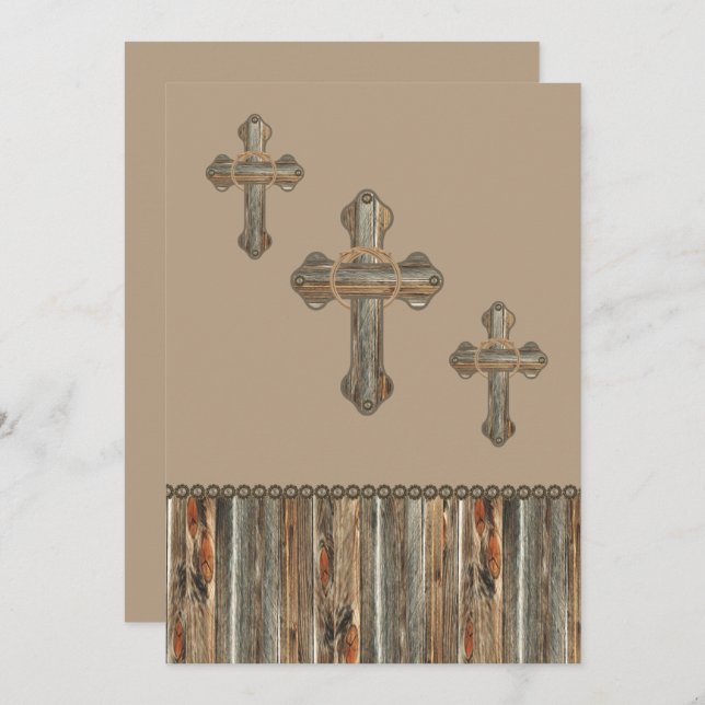 Barnwood Crosses With Ropes And Conchos Invitation (Front/Back)