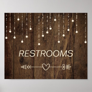 Barnwood Fairy Lights Left Arrow Bathroom Sign