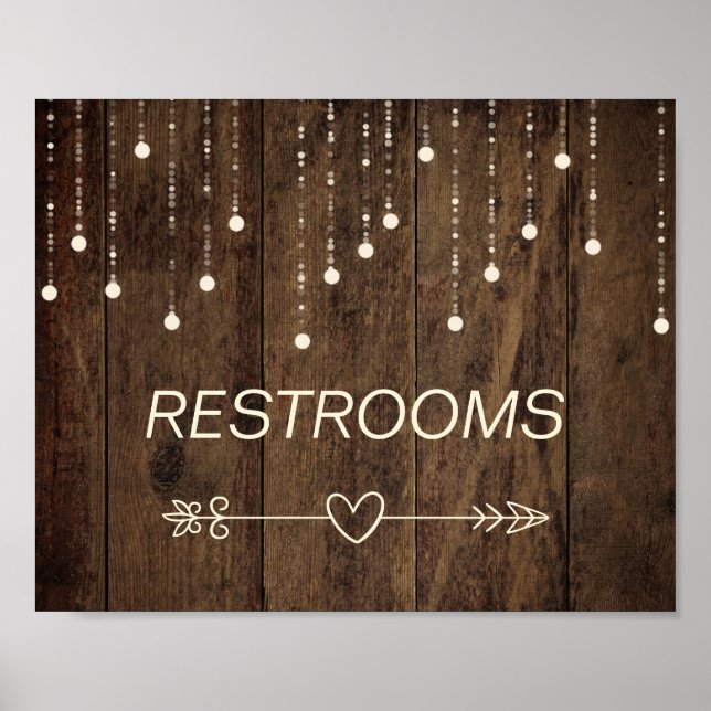 Barnwood Fairy Lights Right Arrow Bathroom Sign (Front)