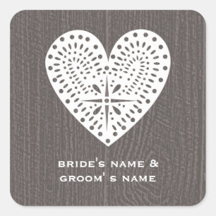 Barnwood Inspired Lace Heart Wedding Sticker