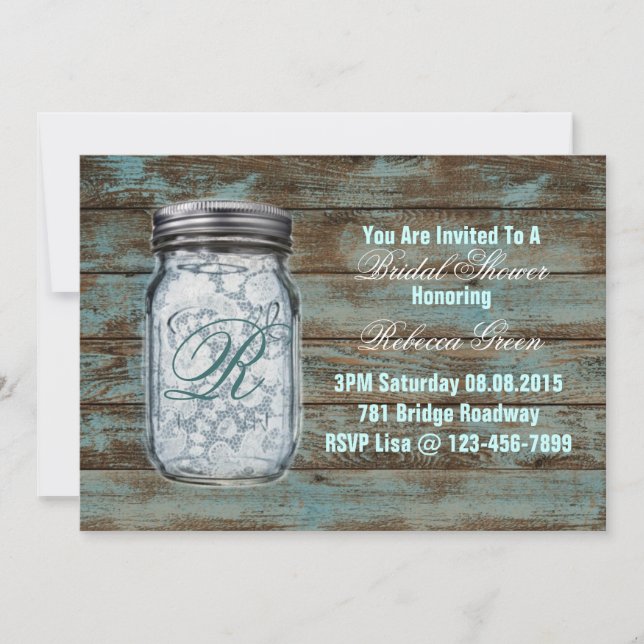 barnwood lace country  mason jar bridal shower invitation (Front)
