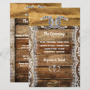 Barnwood, Lace Horseshoes Wedding Program