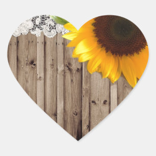 barnwood lace rustic western country sunflower heart sticker