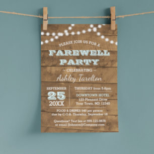 Barnwood Lights Aqua Farewell Party Invitation