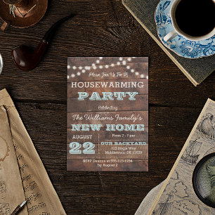 Barnwood Lights Aqua Housewarming Invitation