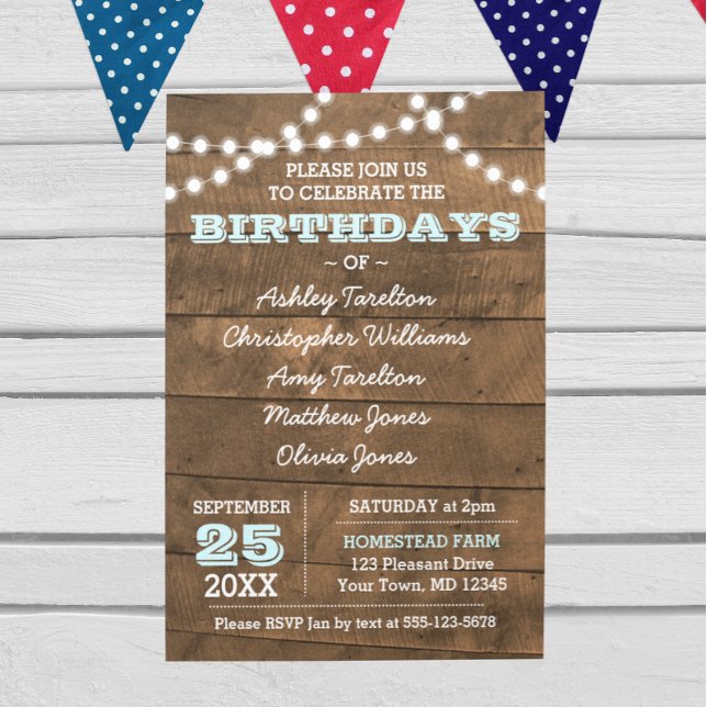 Barnwood Lights Aqua Multiple Birthdays Invitation (Creator Uploaded)