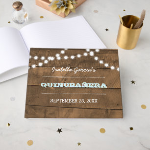 Barnwood Lights Aqua Quinceañera Guest Book