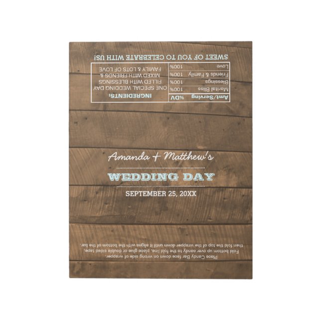 Barnwood Lights Aqua Wedding Favour Candy Wrappers Notepad (Rotated)